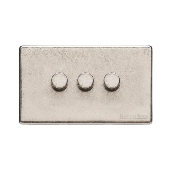 Heritage Brass Vintage Rustic Nickel 3 Gang 400W Dimmer with Rustic