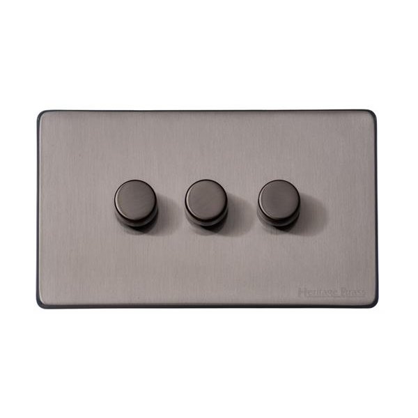 Heritage Brass Vintage Satin Black Nickel 3 Gang LED Dimmer with Satin