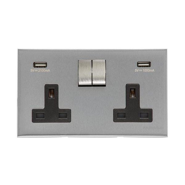 Heritage Brass Winchester Satin Chrome 13A Double Socket and Dual USB ...