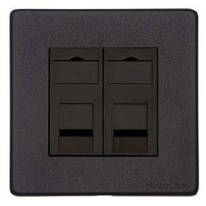 Old Rj Socket Heritage Brass Vintage Matt Black 2 Gang RJ45 Socket with Black Plastic ...