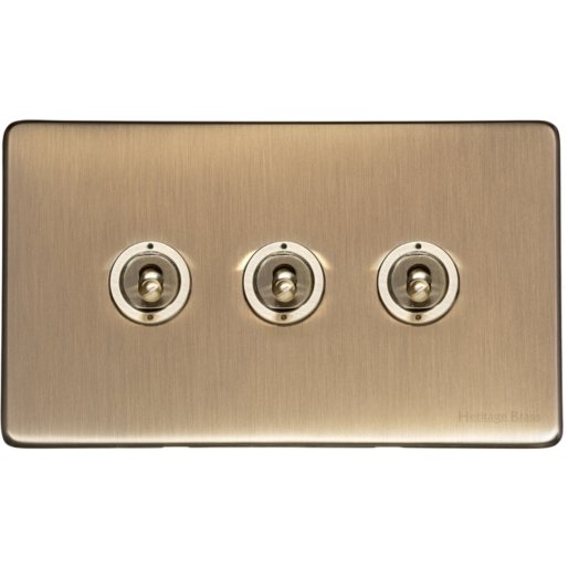 Heritage Brass Vintage Antique Brass 3 Gang 20A Switch with Antique